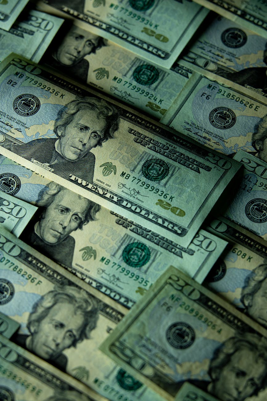 close up of twenty dollar bills