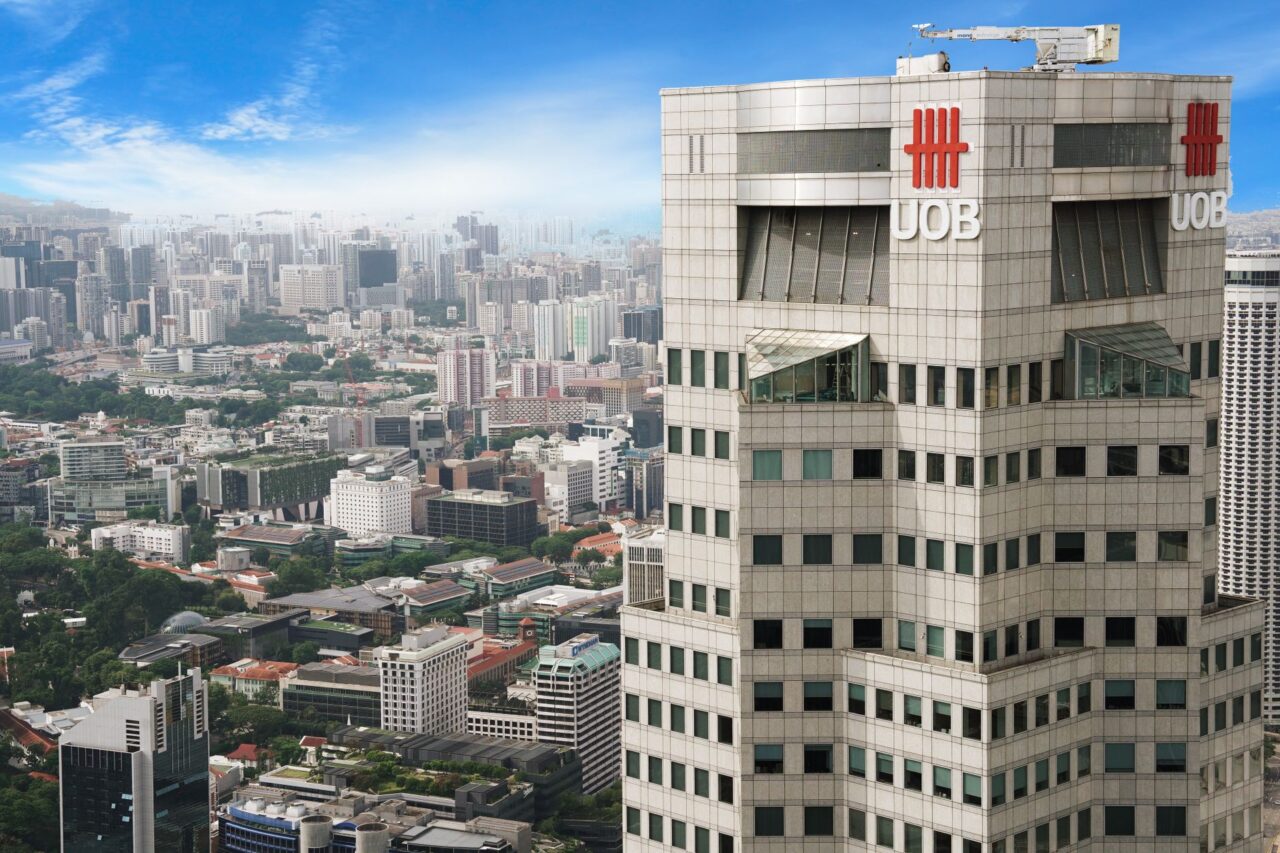 uob tower overlooking singapore cityscape